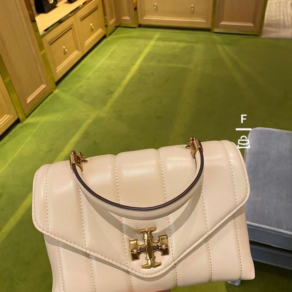 Tory Burch Kira Top Handle Cream Shoulder Bag with Gold Hardware